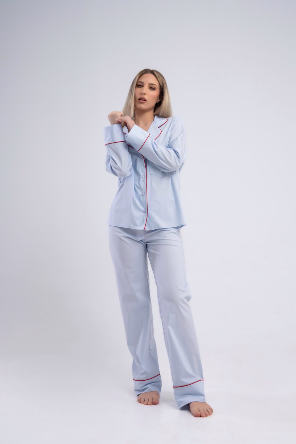 set-pijama-pantaloni-camasa-bumbac-poplin-azure