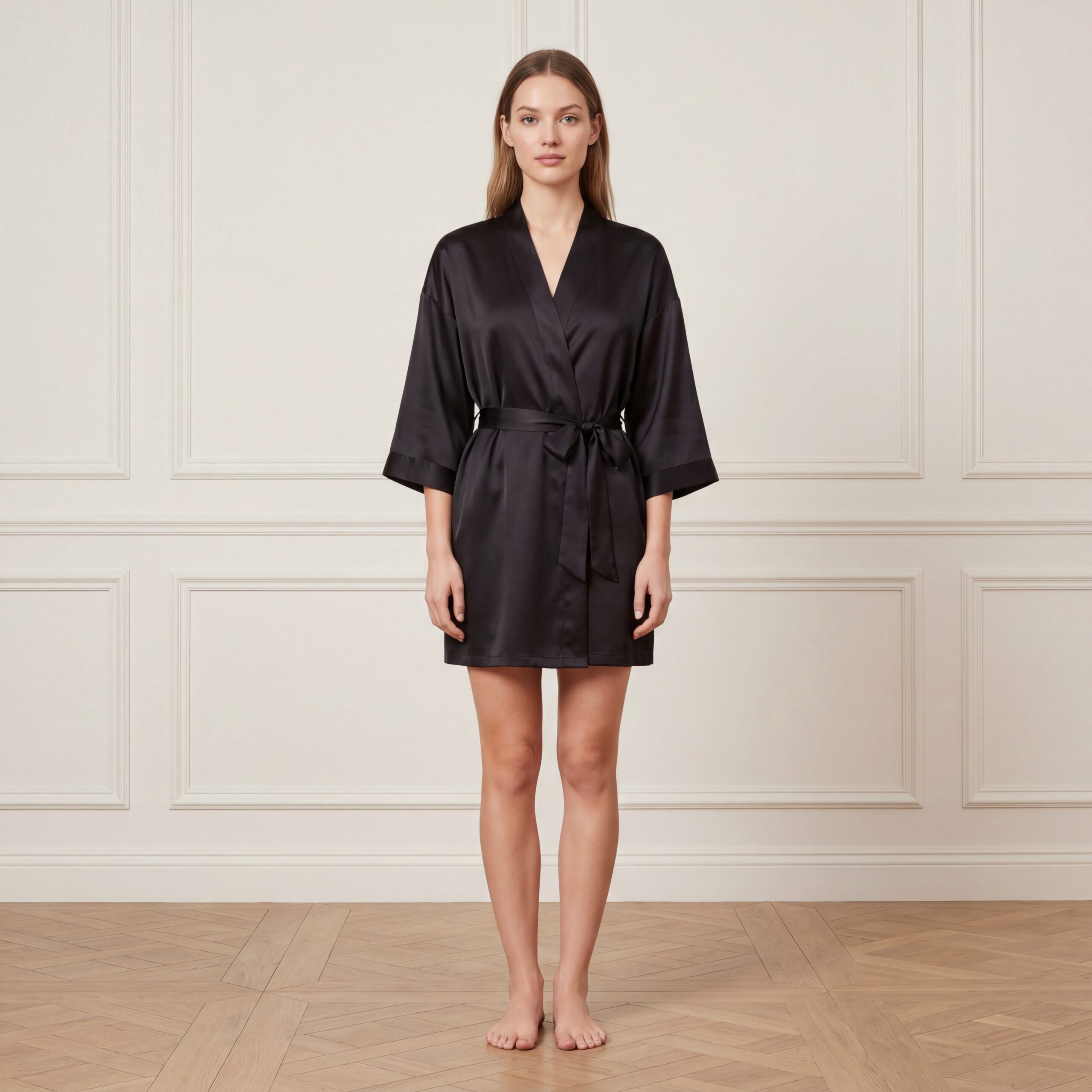 Silk-black-robe-short-mulberry-silk-melegim